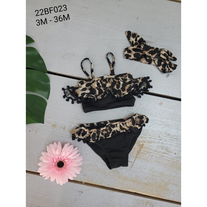 Set van 6 : Meisjes Luipaard Bikini Set met Ruches en Haarband