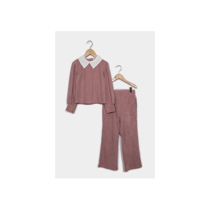 Set of 6 Ribbed Sweater Sets with Shirt Collars and Pants