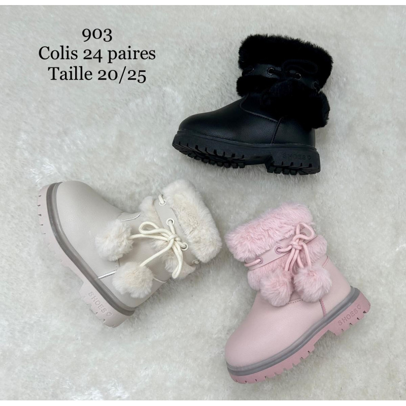 Set of 24 : "Pompoms" mixed colour lined ankle boot