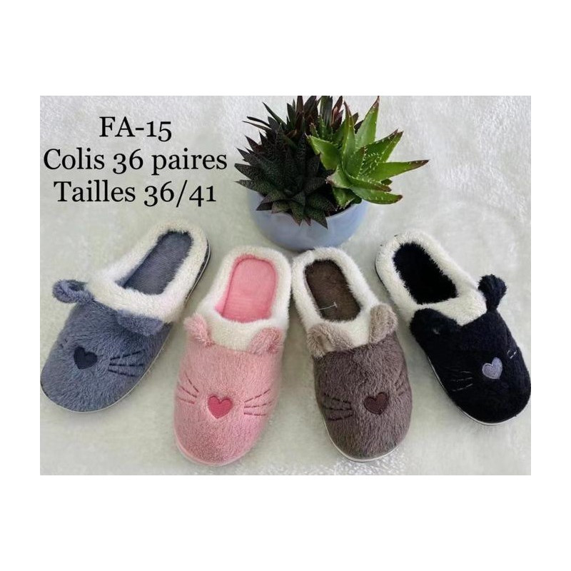 Lot de 36 : Pantoufle-mule motif "Moustache de chat"