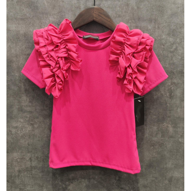 Lot de 6 – T-shirt fille avec volants épaules – Mode enfant