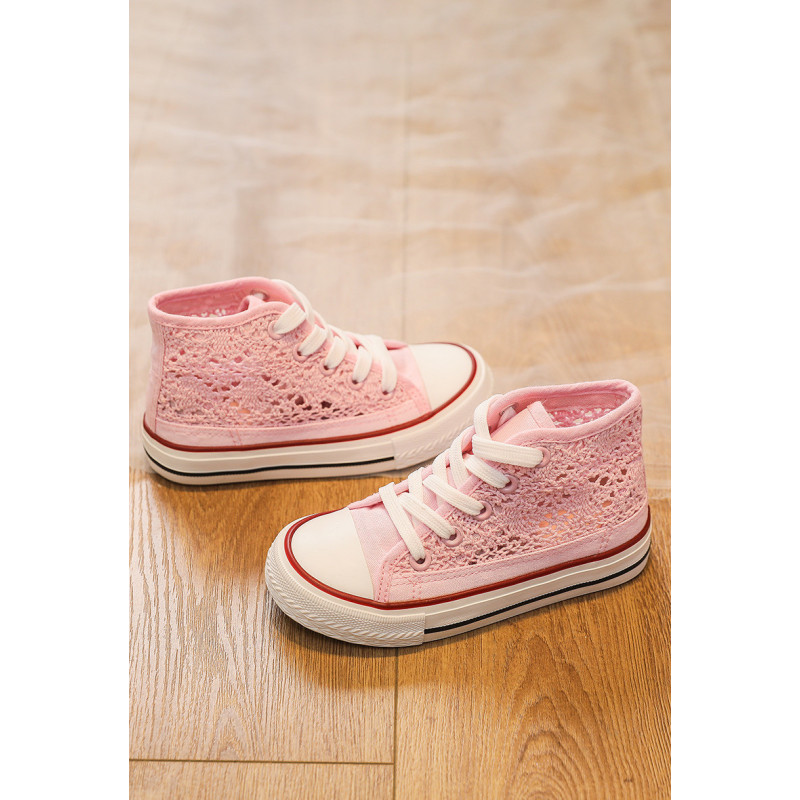 Lot de 12 : Baskets haute rose dentelles (tailles 24 à 29)