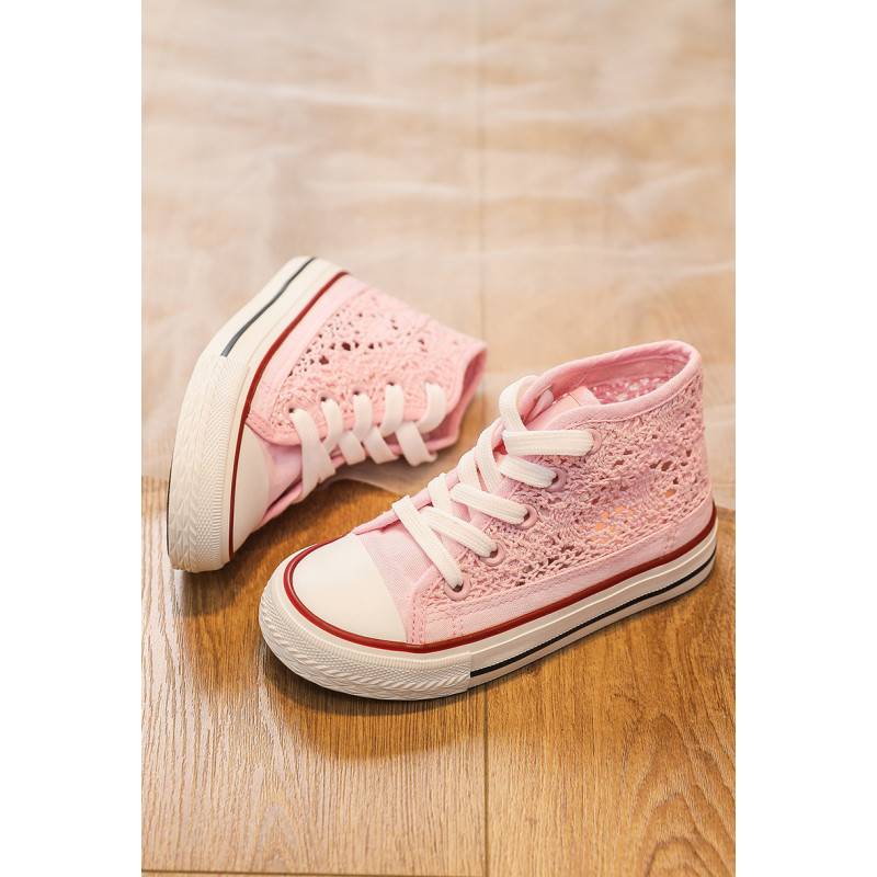 Pack of 12: Pink lace high-top sneakers (sizes 18 to 23)