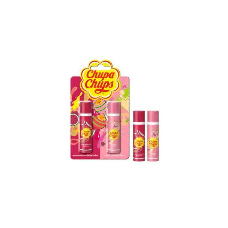 Lot de 12 : Baume à Lèvres Pastèque & Pêche Chupa Chups x2