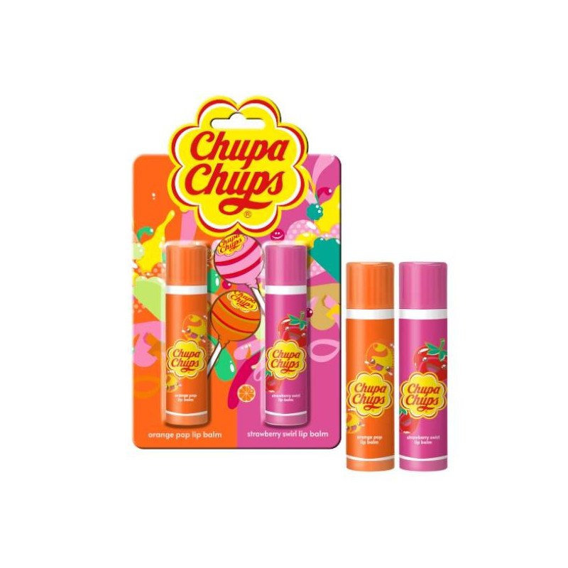 Lot de 12 : Baume à Lèvres Orange et Fraise Chupa Chups x2