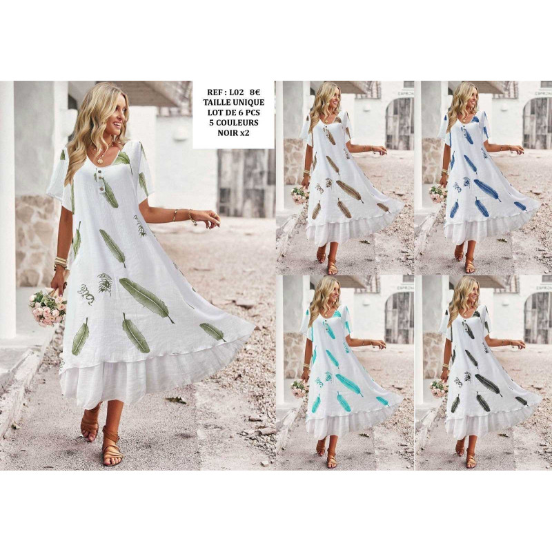 Lot mélangé de 6 robes à motifs plumes