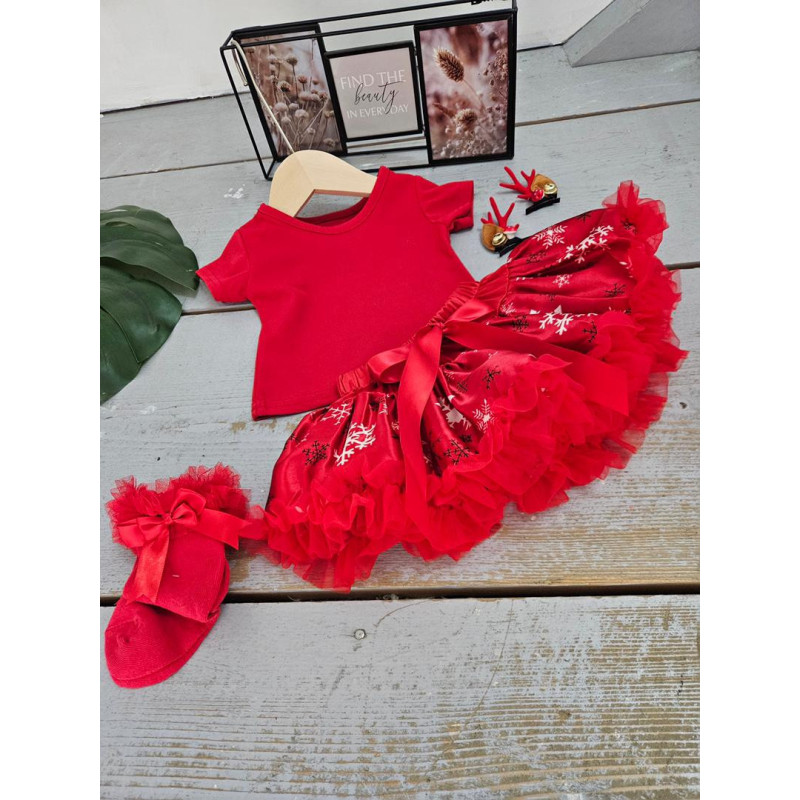 Lot of 5: Christmas girl baby dress with tutu and accessories