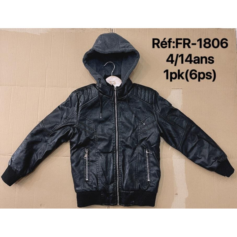Lot de 6: Blouson Biker Texturé avec Capuche Molleton