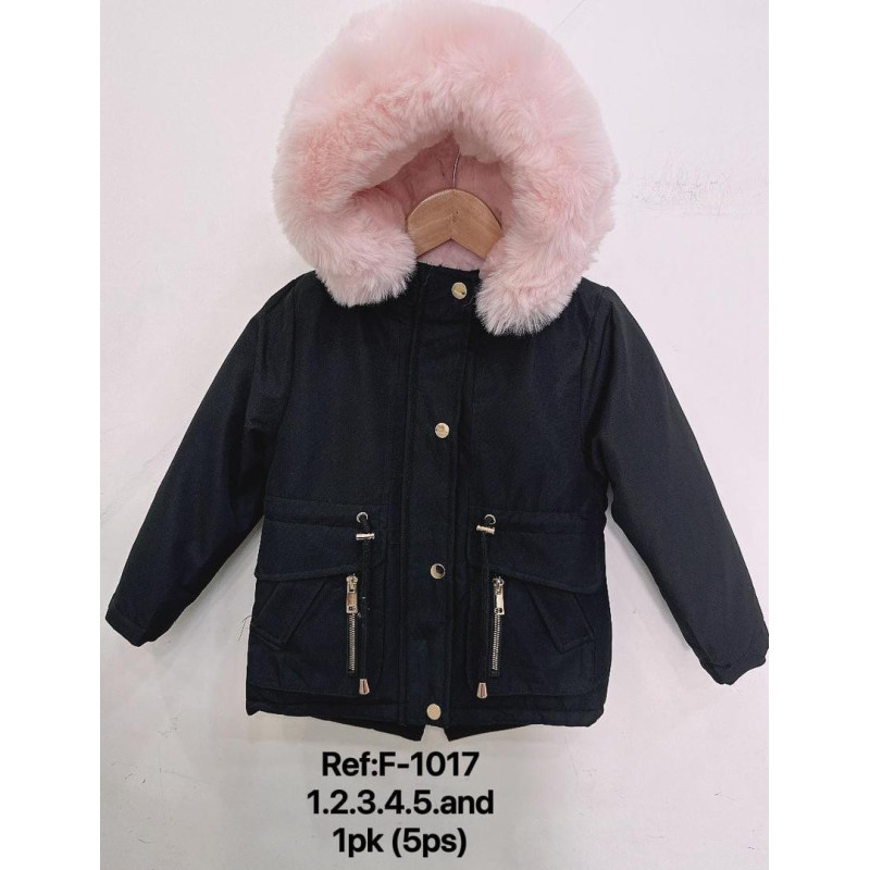Lot de 5: Doudoune Courte Bébé/Fille Noir avec Capuche Fourrure Rose