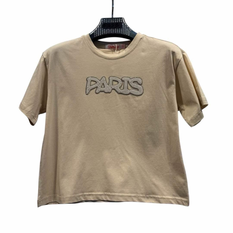 Partij van 12: Child T-shirt "Paris" in Rhinestone - Chic & Trendy Style