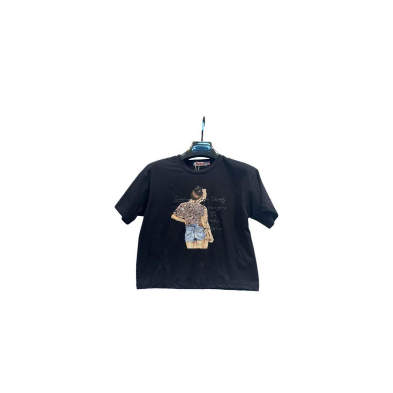 Lot de 12 : T-shirt Fille Illustration Mode avec Détails Brillants