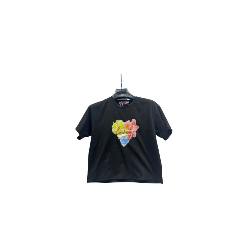 Lot de 12 : T-shirt enfant imprimé cœur multicolore « Lovely »