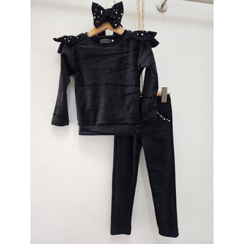 Lot de 6 : Ensemble fille velours 3 pièces – Sweat, pantalon & bandeau assorti