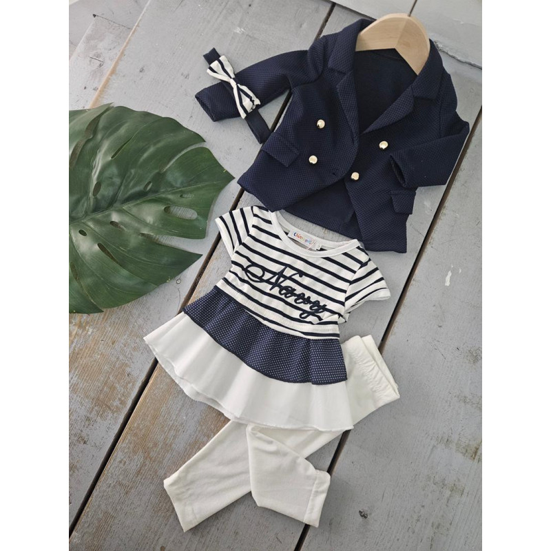 Lot of 6: Chic 4 room baby set - elegant jacket, striped dress, leggings & headband