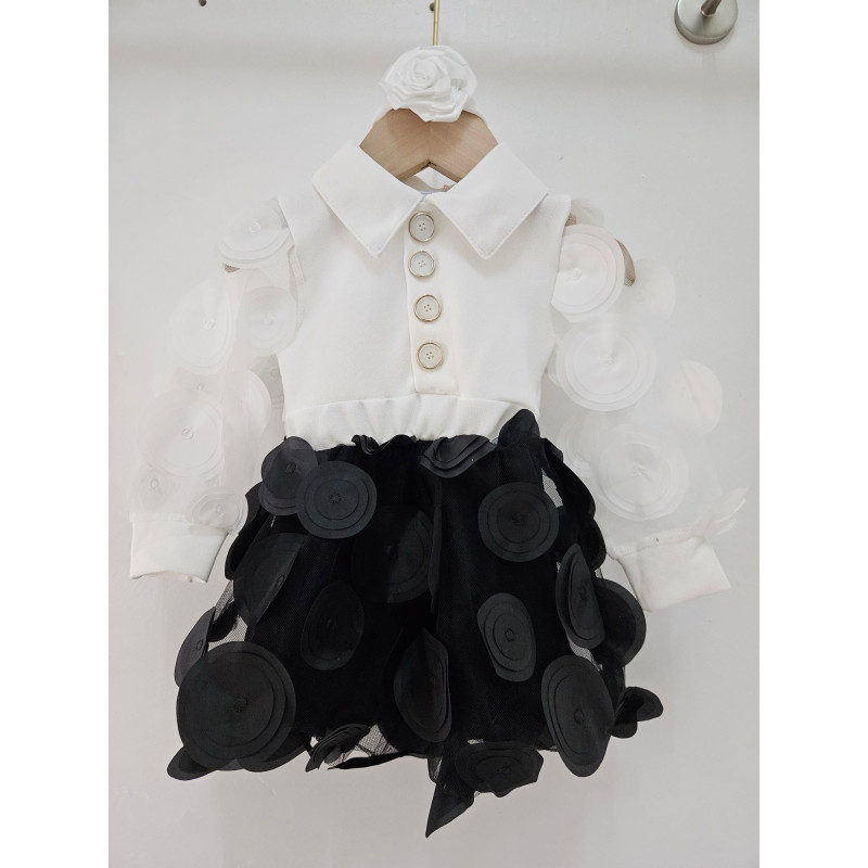 Lot of 6: Chic Bicolor baby dress - high shirt & tulle skirt with flowers