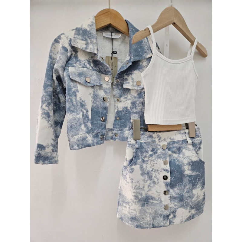 Partij van 6: Denim Tie & Dye Girl Set 3 kamers - Jacket, Button Skirt & Tank Top