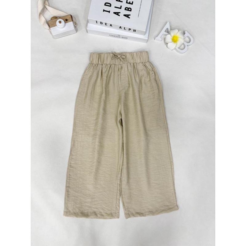 Lot de 6 : Pantalon fille large en coton – Taille élastique & tissu gaufré