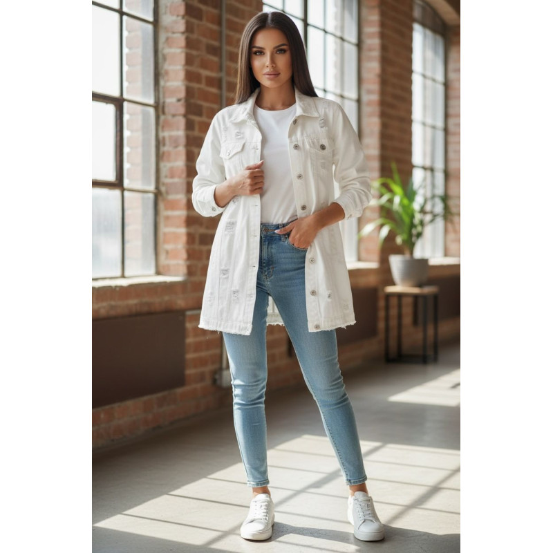 Mid-long white woman jacket