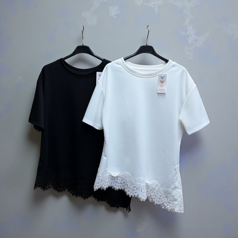 T-shirt met korte mouw met kanten afwerking