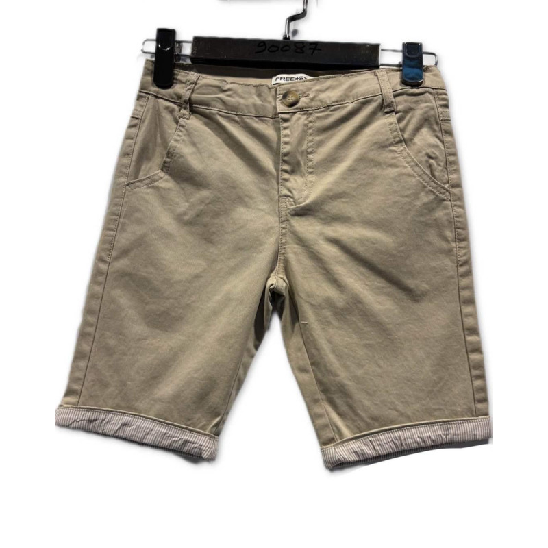 Lot de 10 : Short garçon en coton avec revers rayé – Bleu marine & Beige