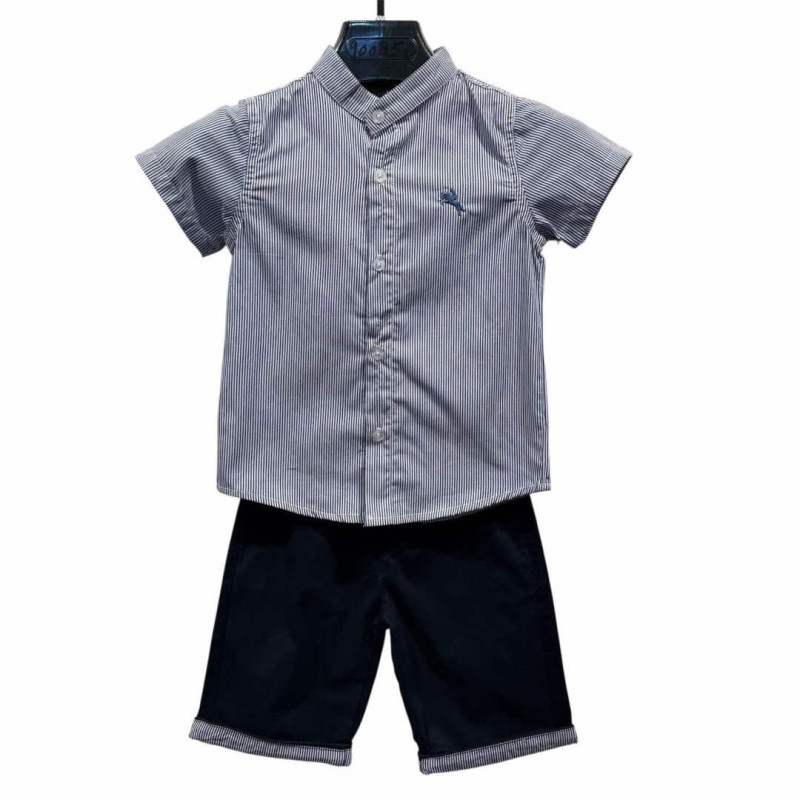 Partij van 10: Jongen Set Gestreept Shirt en Shorts - Navy & Beige Blue