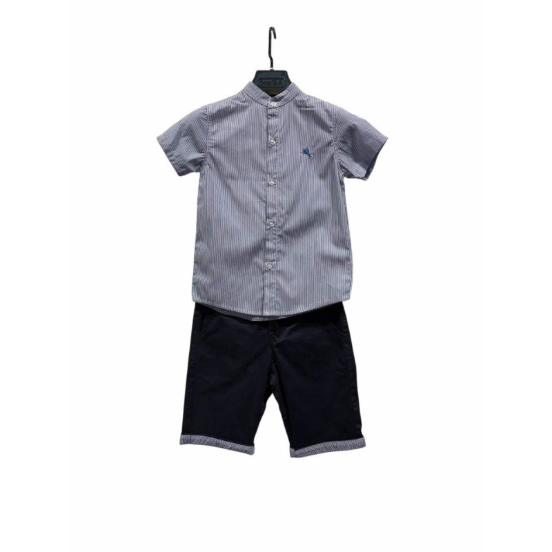 Lot van 10: Jongen Set Short Mouw Gestreept Shirt en Kort - Zwart en Beige