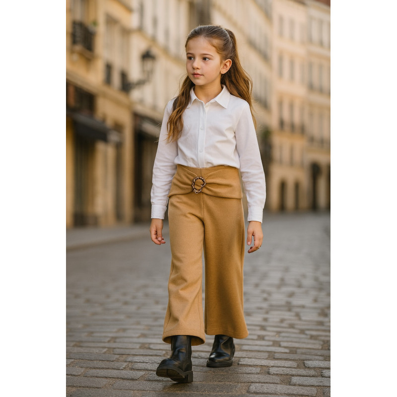 Pack of 6: Girls High Waist Wide Leg Pants with Jewel Belt – Premium