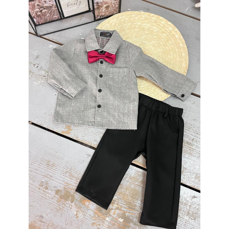 Lot de 7 : Ensemble bébé garçon chic 3 pièces – Chemise texturée, pantalon & nœud papillon