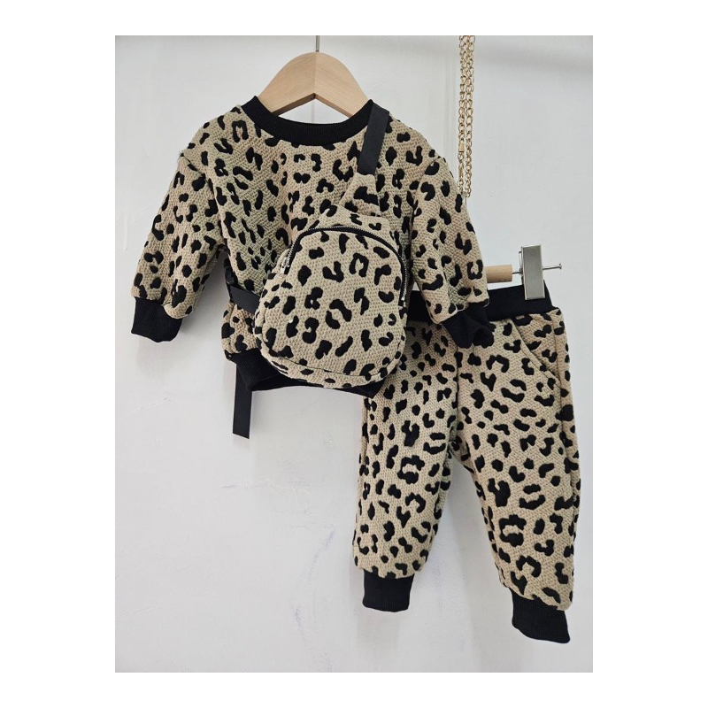 Lot de 6 : Ensemble 3 Pièces Bébé Motif Léopard Texturé avec Sac Banane