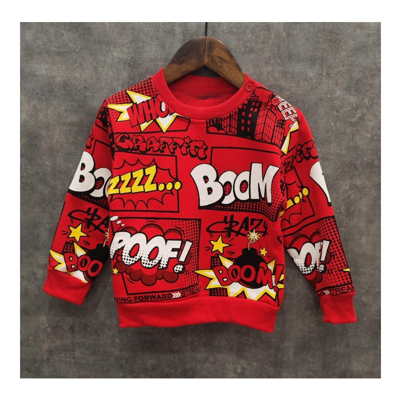 Partij van 5: Jongen trui stijl cartoon pop art "Boom & Poof"