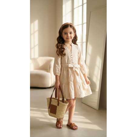 robe fille broderie anglaise avec ceinture mode enfant elegante 4 14 ans grossiste