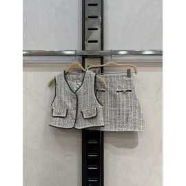 ensemble fille tweed gilet et jupe mode enfant chic 4 14 ans grossiste