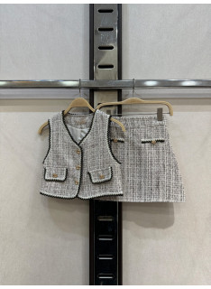 ensemble fille tweed gilet et jupe mode enfant chic 4 14 ans grossiste