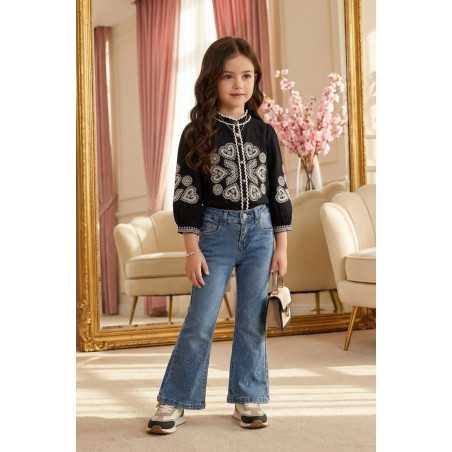 blouse girl geborduurd lange mouw mode kind Groothandel 4 14 jaren