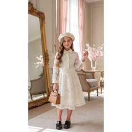 ensemble fille chemise jupe fleurs relief chic mode enfant grossiste