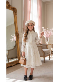 ensemble fille chemise jupe fleurs relief chic mode enfant grossiste