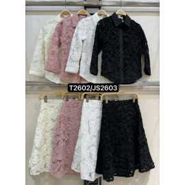 meisjes set blouse rok bloemen reliëf kinderkleding groothandel