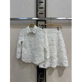 ensemble fille chemise jupe fleurs relief chic mode enfant grossiste