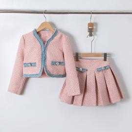 girls tweed jacket pleated skirt set kids fashion wholesale