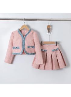 ensemble fille tweed veste jupe plissee mode enfant grossiste