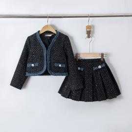 ensemble fille tweed veste jupe plissee mode enfant grossiste