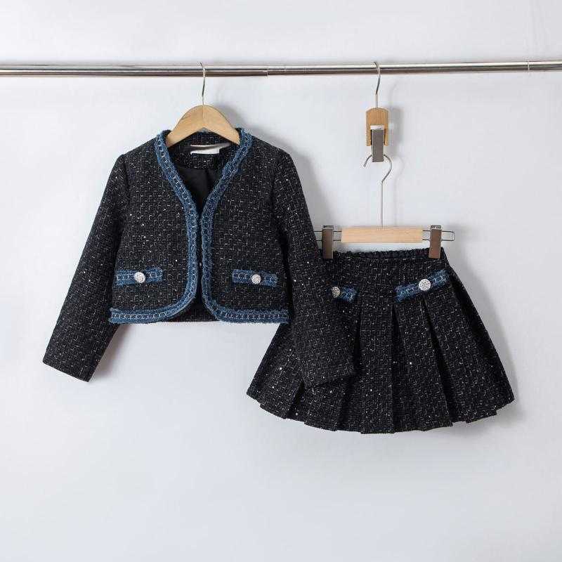 girls tweed jacket pleated skirt set kids fashion wholesale