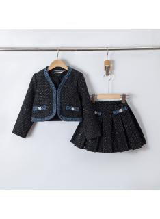 ensemble fille tweed veste jupe plissee mode enfant grossiste