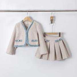 girls tweed jacket pleated skirt set kids fashion wholesale