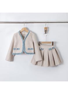 ensemble fille tweed veste jupe plissee mode enfant grossiste