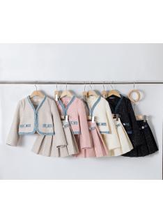 girls tweed jacket pleated skirt set kids fashion wholesale
