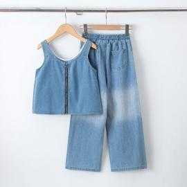 meisjes denim set strass wijde broek kinderkleding groothandel