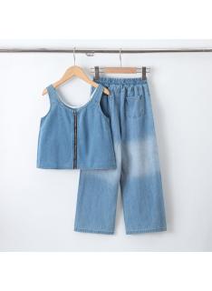 meisjes denim set strass wijde broek kinderkleding groothandel