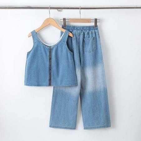 meisjes denim set strass wijde broek kinderkleding groothandel