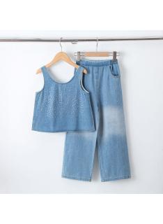 meisjes denim set strass wijde broek kinderkleding groothandel